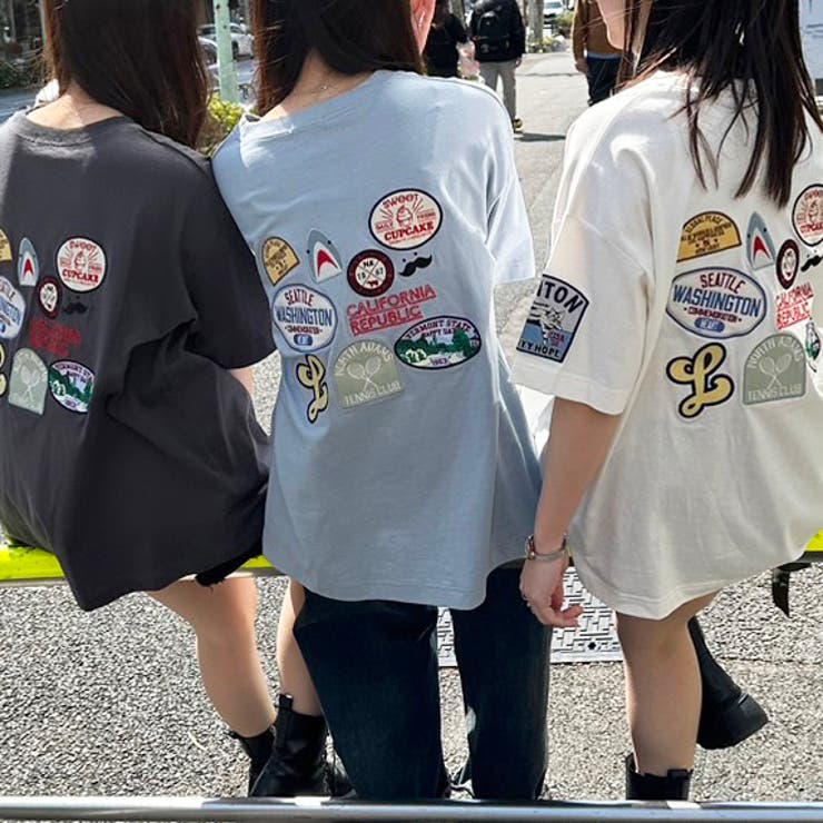 drug store's かわいいワッペンの異素材ゆったりチュニック