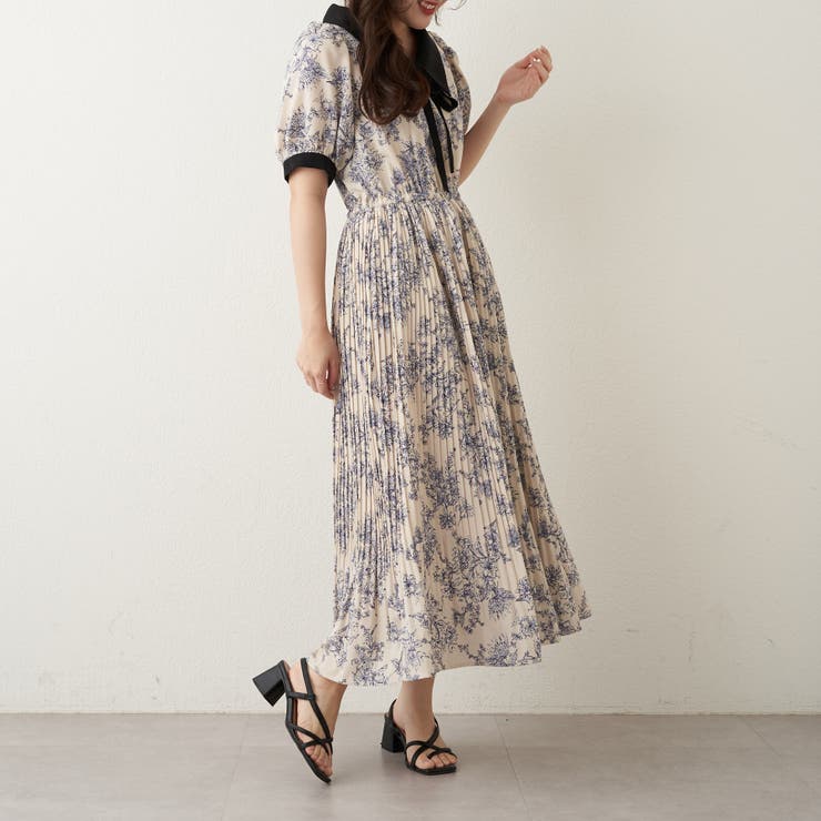 配色プリーツ花柄ワンピース[品番：OLOW0012638]｜OLIVE des OLIVE 