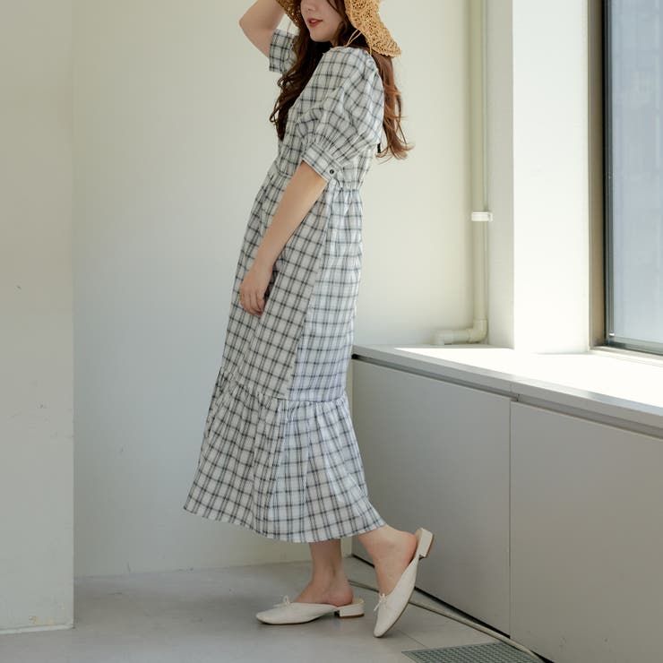 OLIVE des OLIVEワンピース 配色パインピングギャザーワンピース[品番：OLOW0013043]｜RMAF