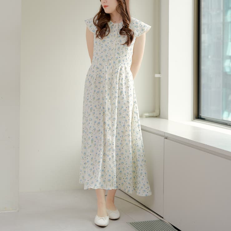 美品 総柄ワンピ キレイ目ワンピース パイピングワンピ 某タイワンピース marai ワンピース 春 レディース 長袖 柄 総柄 大きいサイズ