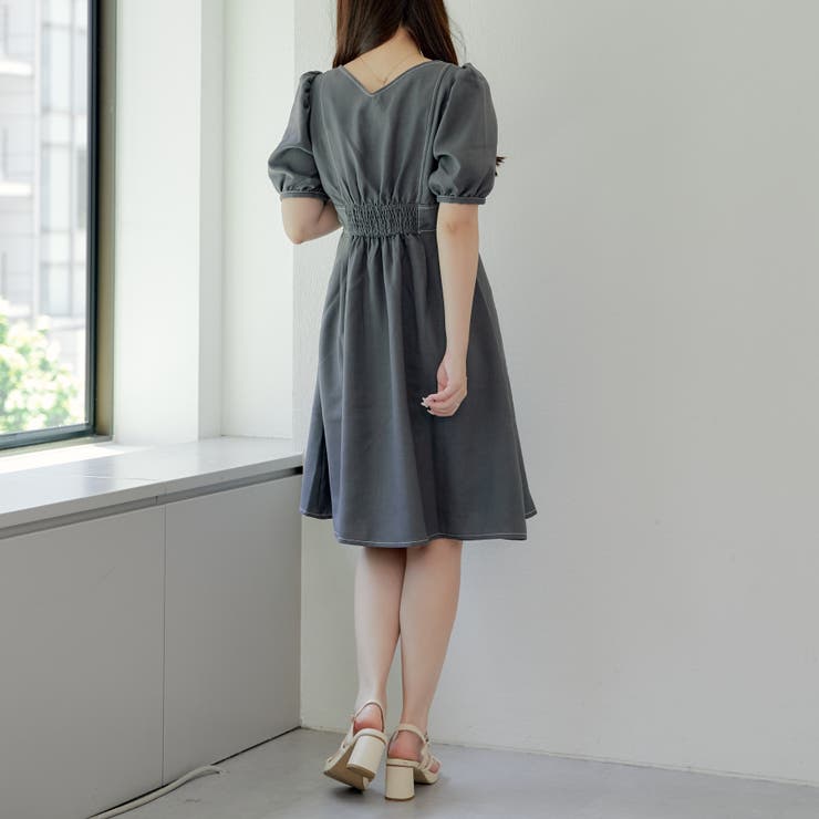 麻調前釦ワンピース[品番：OLOW0013587]｜RMAF NICE CLAUP