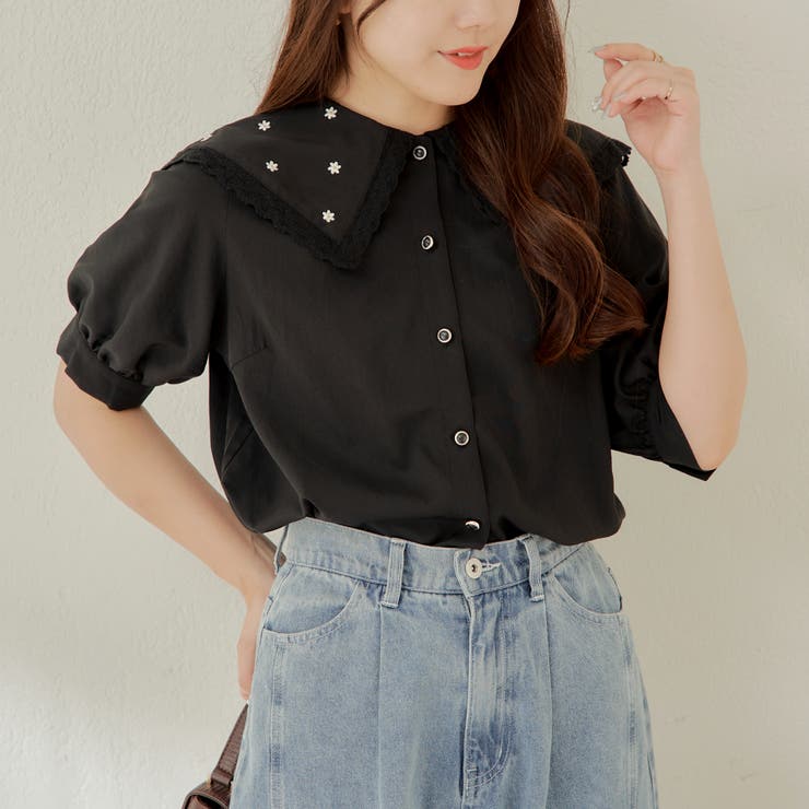 ブラック | 襟刺しゅうレースブラウス | RMAF NICE CLAUP / OLIVE des OLIVE