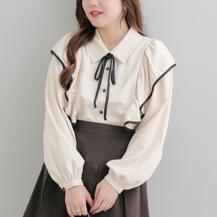 【未使用 タグ付】IENA  フリルパイピングブラウス WEB限定/追加2》フリルピンタックブラウス | スローブ イエナ(SLOBE