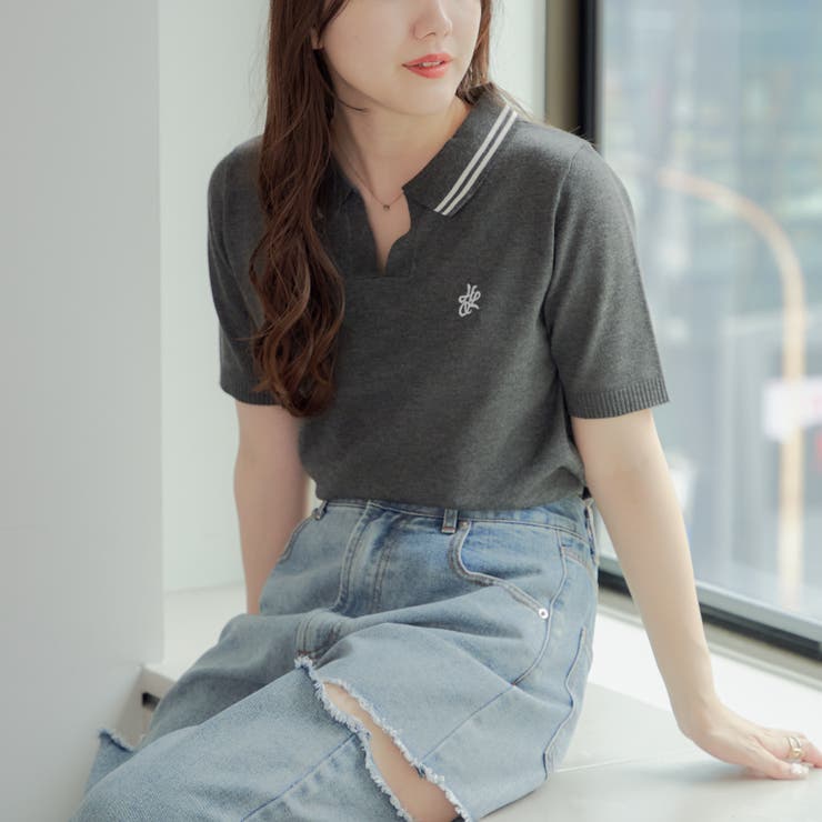 チャコール | スキッパーポロニット | RMAF　NICE CLAUP / OLIVE des OLIVE