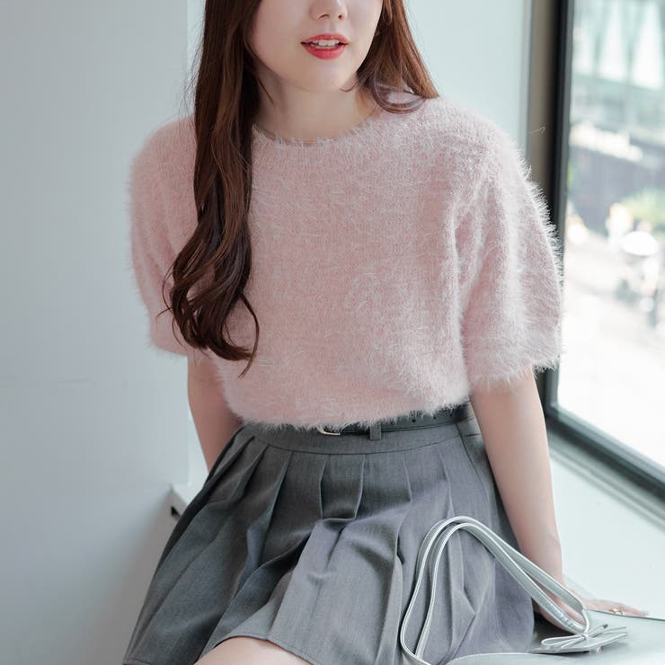 ラメフェザー半袖ニット[品番：OLOW0014153]｜RMAF NICE CLAUP / OLIVE