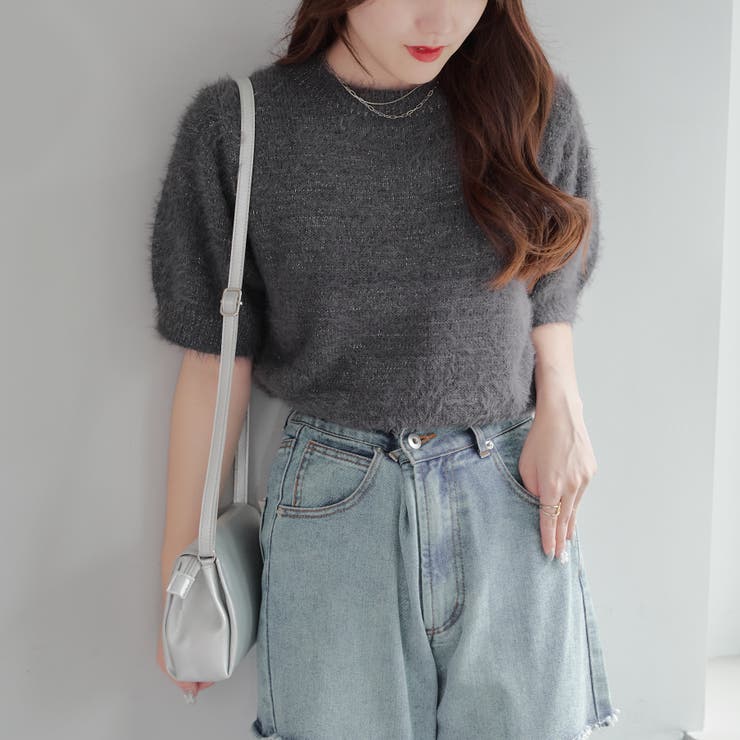 ラメフェザー半袖ニット[品番：OLOW0014153]｜RMAF NICE CLAUP / OLIVE