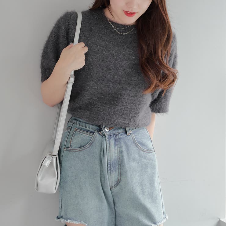 ラメフェザー半袖ニット[品番：OLOW0014153]｜RMAF NICE CLAUP / OLIVE
