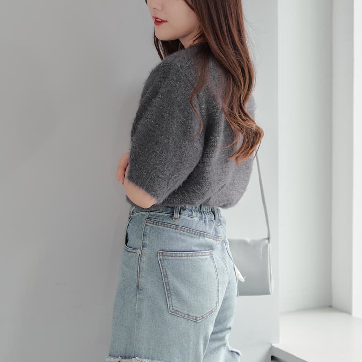 ラメフェザー半袖ニット[品番：OLOW0014153]｜RMAF NICE CLAUP / OLIVE