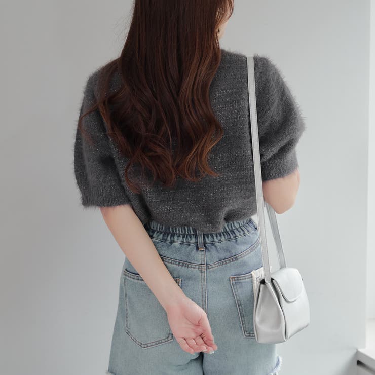ラメフェザー半袖ニット[品番：OLOW0014153]｜RMAF NICE CLAUP / OLIVE