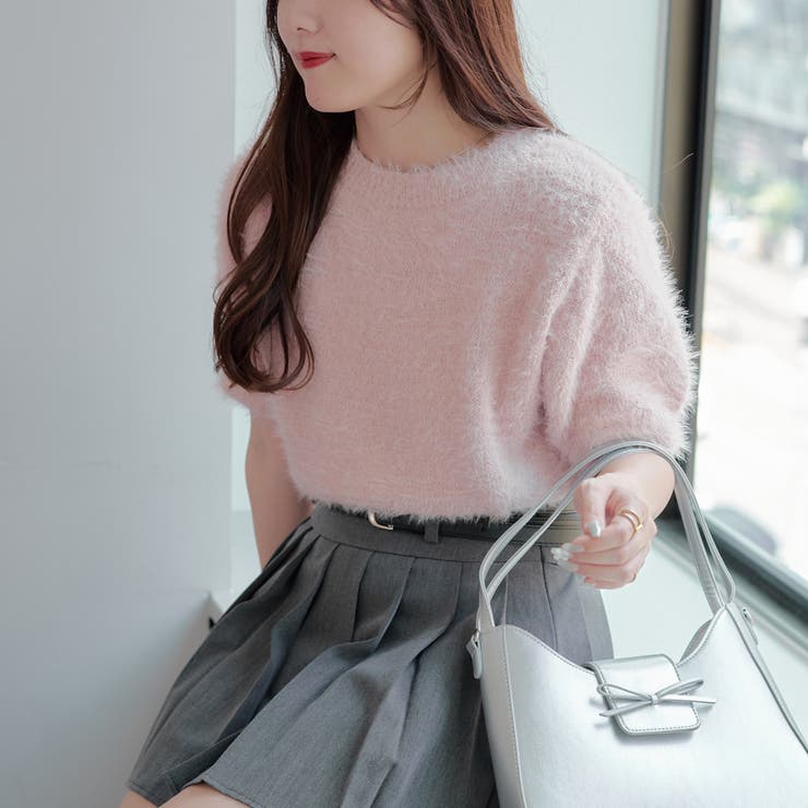 ラメフェザー半袖ニット[品番：OLOW0014153]｜RMAF NICE CLAUP / OLIVE