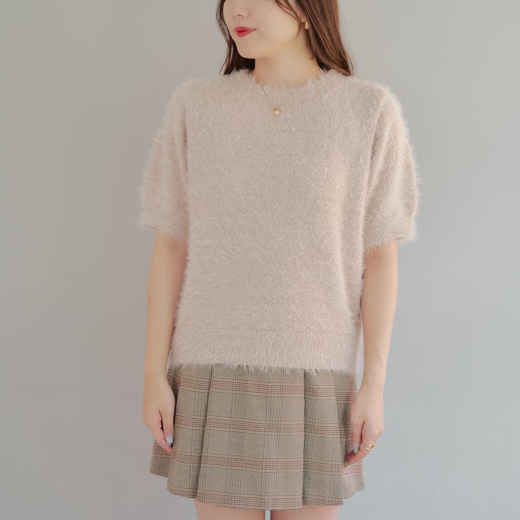 ラメフェザー半袖ニット[品番：OLOW0014153]｜RMAF NICE CLAUP / OLIVE
