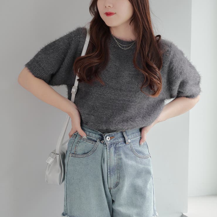ラメフェザー半袖ニット[品番：OLOW0014153]｜RMAF NICE CLAUP / OLIVE