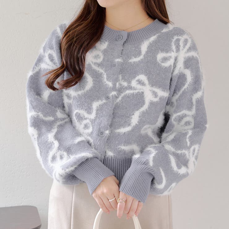 mio  12/11迄 アプワイザーリッシェ  お袖リボンコーディガン 袖リボンスキッパーリブニット | ニット | Apuweiser-riche