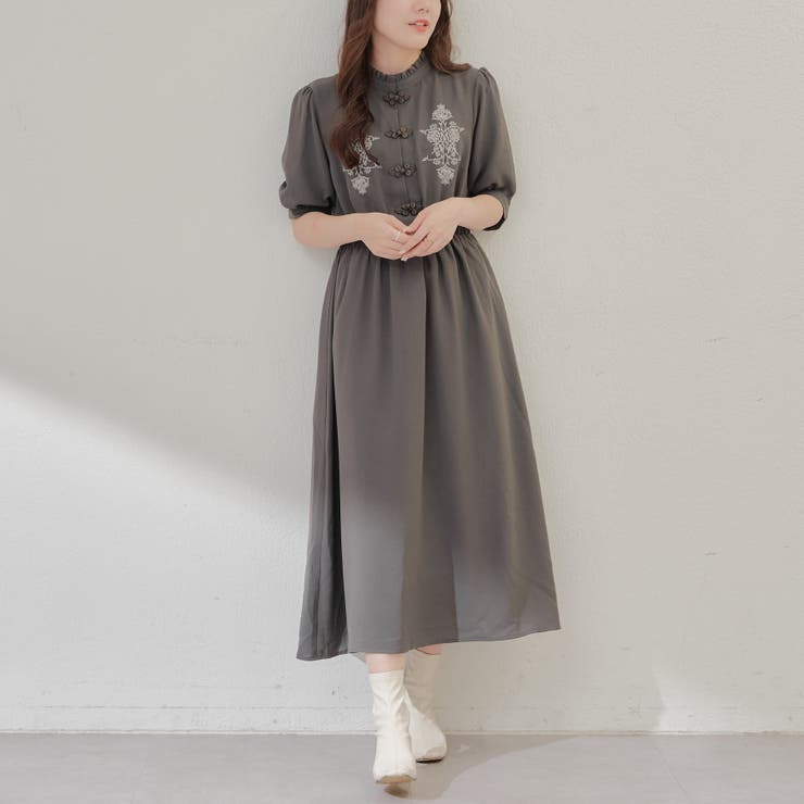 衿フリルチャイナワンピース[品番：OLOW0013699]｜RMAF NICE CLAUP