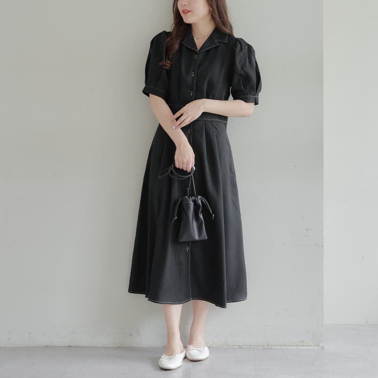 配色ステッチ開襟衿ワンピース[品番：OLOW0013870]｜RMAF NICE