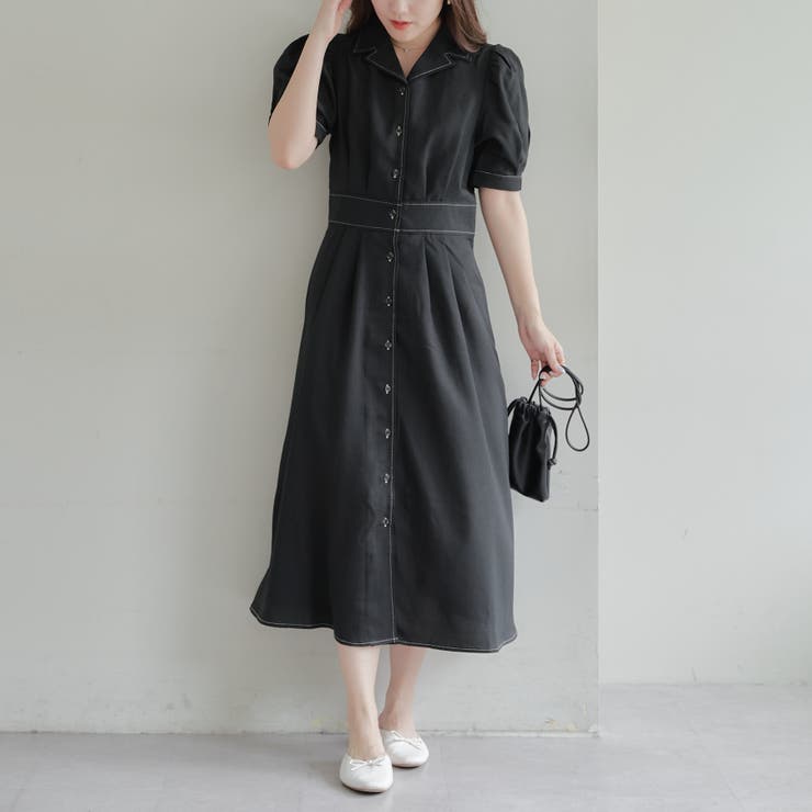 配色ステッチ開襟衿ワンピース[品番：OLOW0013870]｜RMAF NICE