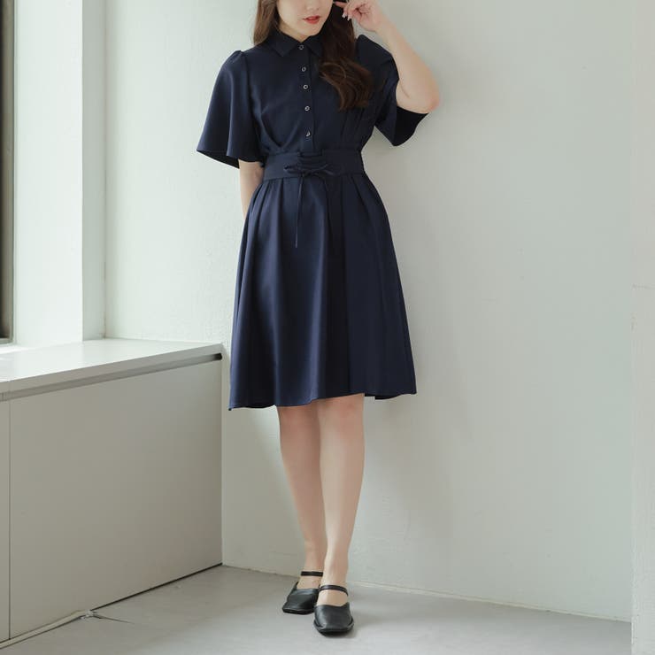 ☆SaturdayClub ショールカラーベルト付きウエストワンピース ウエストベルトワンピース[品番：OLOW0013871]｜RMAF NICE CLAUP