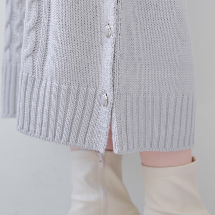 【美品】ルネ 21AW ケーブルニット ワンピース カシミヤ 34 グレー セール】 大人のミドルニットワンピース （ロング・マキシ丈