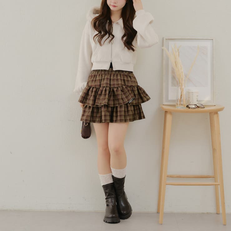 フリルチェックスカート[品番：OLOW0015029]｜RMAF NICE CLAUP / OLIVE 