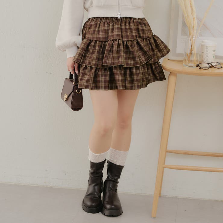 フリルチェックスカート[品番：OLOW0015029]｜RMAF NICE CLAUP / OLIVE