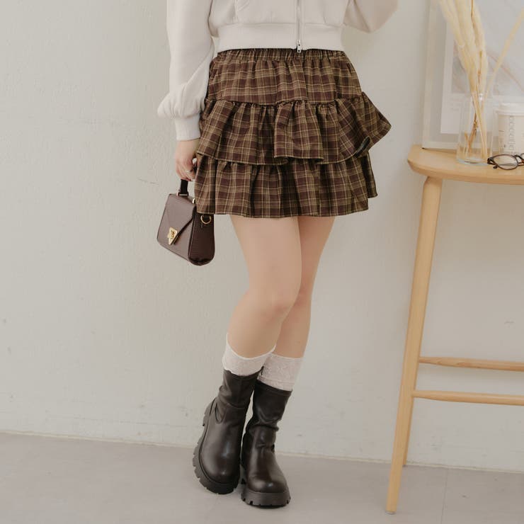 極美品　マークアンドロナ　近年　セットアップ　フリル　スカート　チェック 極美品 マークアンドロナ 近年 セットアップ フリル スカート チェック