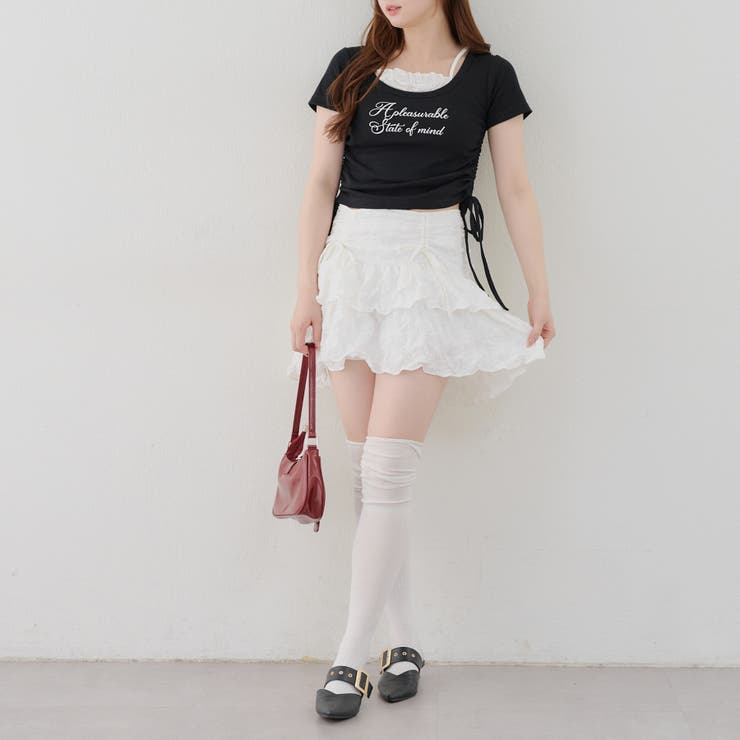 re.__mi23セレクト】シボシボティアードミニスカート[品番