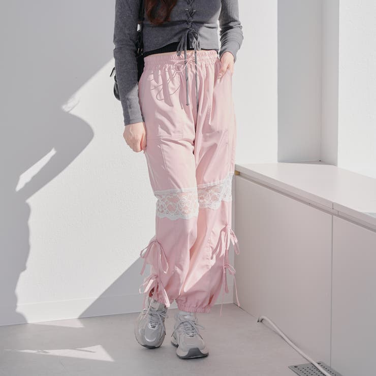 poppy レース カーゴパンツ GATHER RIBBON CARGO PANTS（WHITE） – POPPY