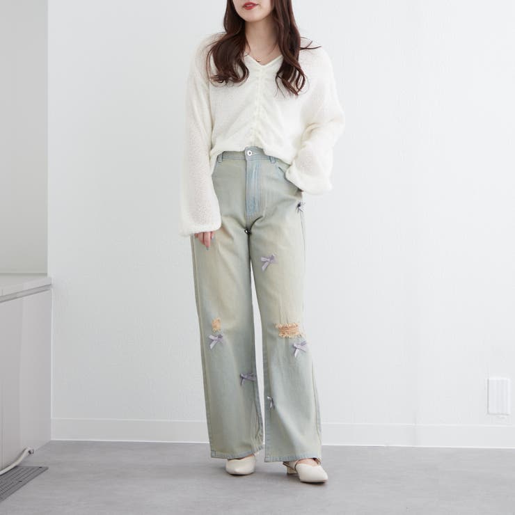 デニム花パッチワークパンツ[品番：NCLW0015262]｜NICE CLAUP