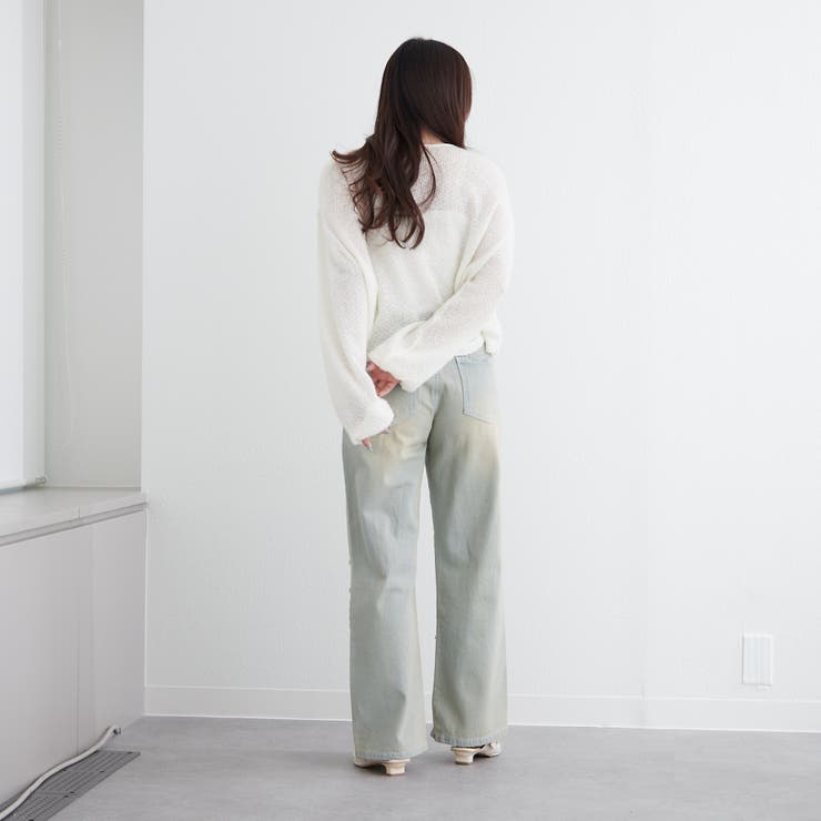 OPEN YY オリーブ色フレアパンツ・パッチワーク デニム花パッチワークパンツ[品番：NCLW0015262]｜NICE CLAUP