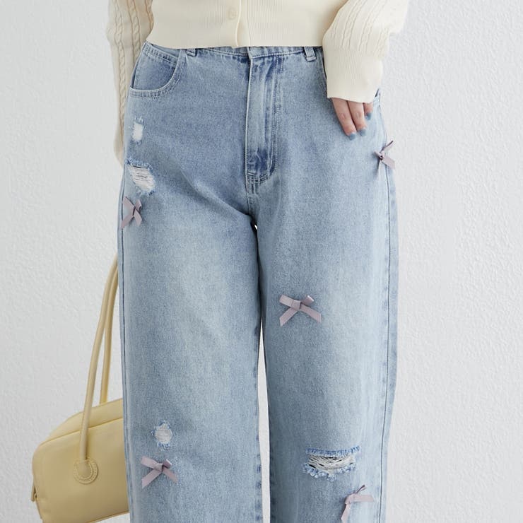デニム花パッチワークパンツ[品番：NCLW0015262]｜NICE CLAUP / OLIVE