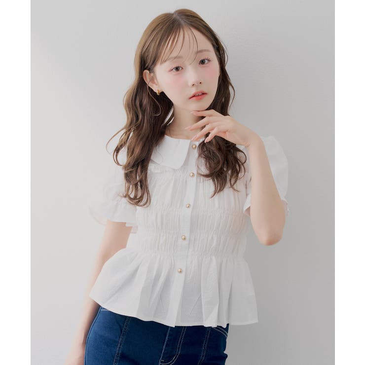 オフ | 【韓国風コーデ】10色展開、シャーリング衿付ブラウス | RMAF　NICE CLAUP / OLIVE des OLIVE