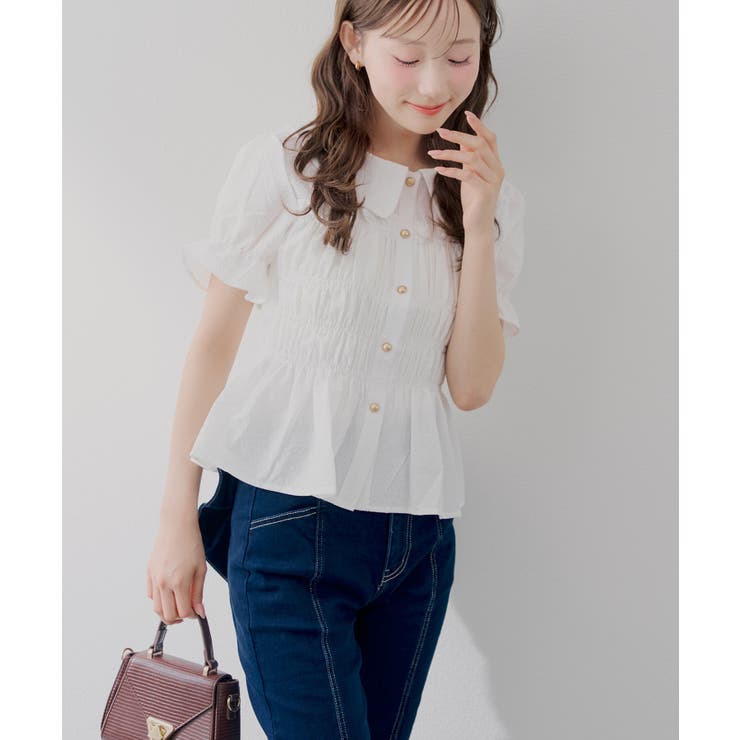 【韓国風コーデ】10色展開、シャーリング衿付ブラウス | RMAF　NICE CLAUP / OLIVE des OLIVE | 詳細画像12 