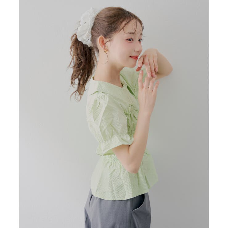 【韓国風コーデ】10色展開、シャーリング衿付ブラウス | RMAF　NICE CLAUP / OLIVE des OLIVE | 詳細画像4 