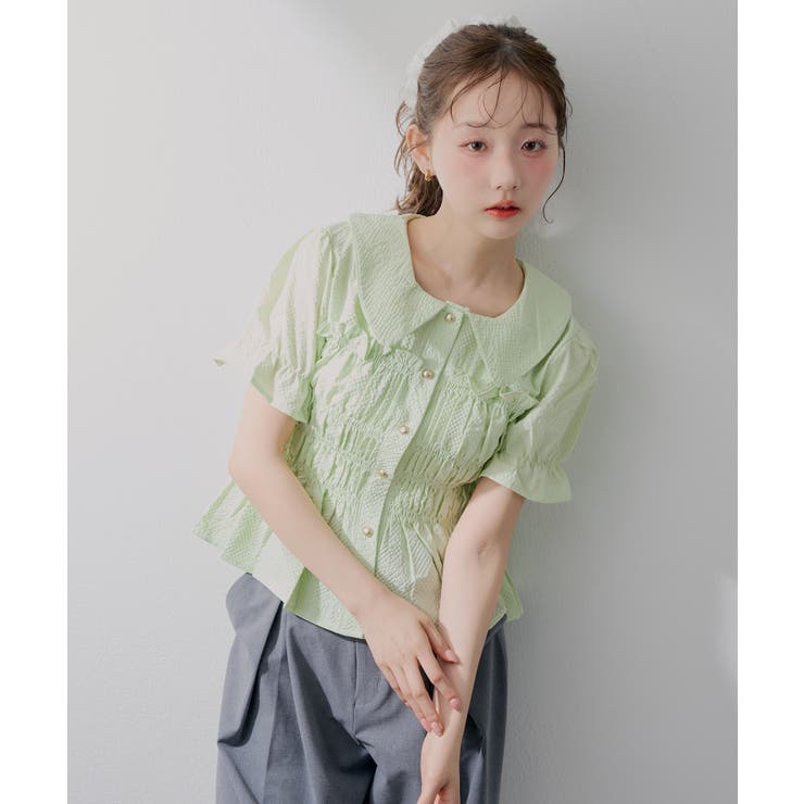 【韓国風コーデ】10色展開、シャーリング衿付ブラウス | RMAF　NICE CLAUP / OLIVE des OLIVE | 詳細画像2 