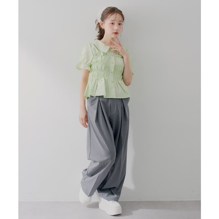 【韓国風コーデ】10色展開、シャーリング衿付ブラウス | RMAF　NICE CLAUP / OLIVE des OLIVE | 詳細画像7 