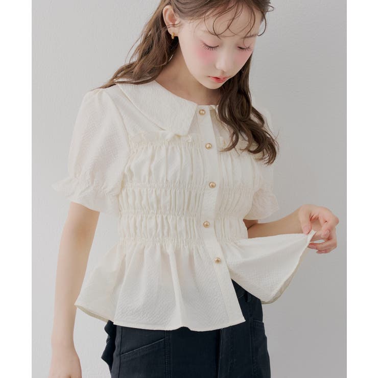 アイボリー | 【韓国風コーデ】10色展開、シャーリング衿付ブラウス | RMAF　NICE CLAUP / OLIVE des OLIVE