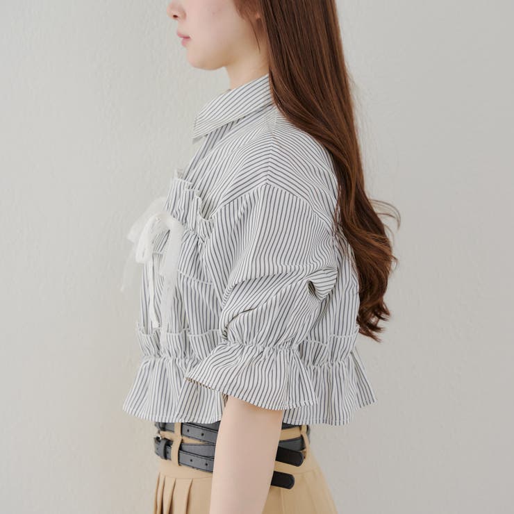 Laula ラウラ フリル リボン 半袖 クルーネックワンピース Tシャツ グレー レディース FREEサイズ 日本製 lswp304-87a_6.jpg