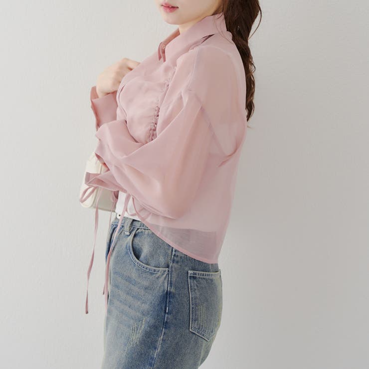 DIESEL シースルー　ピンク　グレー　シアーシャツ　襟付き　タグ付き 着回し自在シアーショートシャツ - ベルーナ【公式】