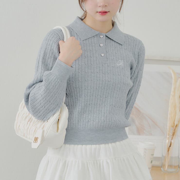 ハート釦ケーブルポロニット[品番：OLOW0015054]｜RMAF NICE CLAUP