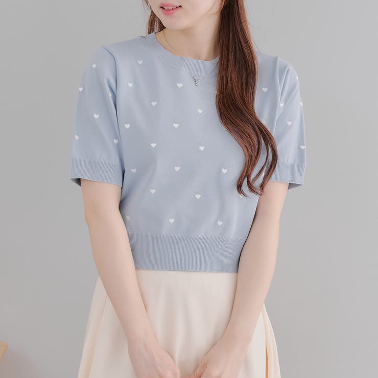 ガーリーコーデにおすすめ】ハート刺繍ニット[品番：OLOW0015471