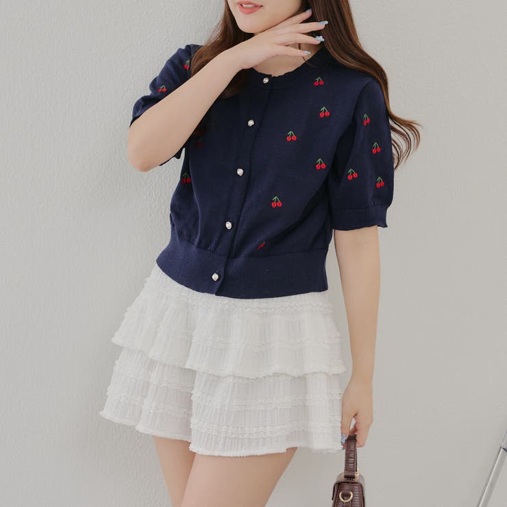 【ガーリーコーデにおすすめ】チェリー刺しゅうカーデイガン | NICE CLAUP / OLIVE des OLIVE　OUTLET | 詳細画像3 