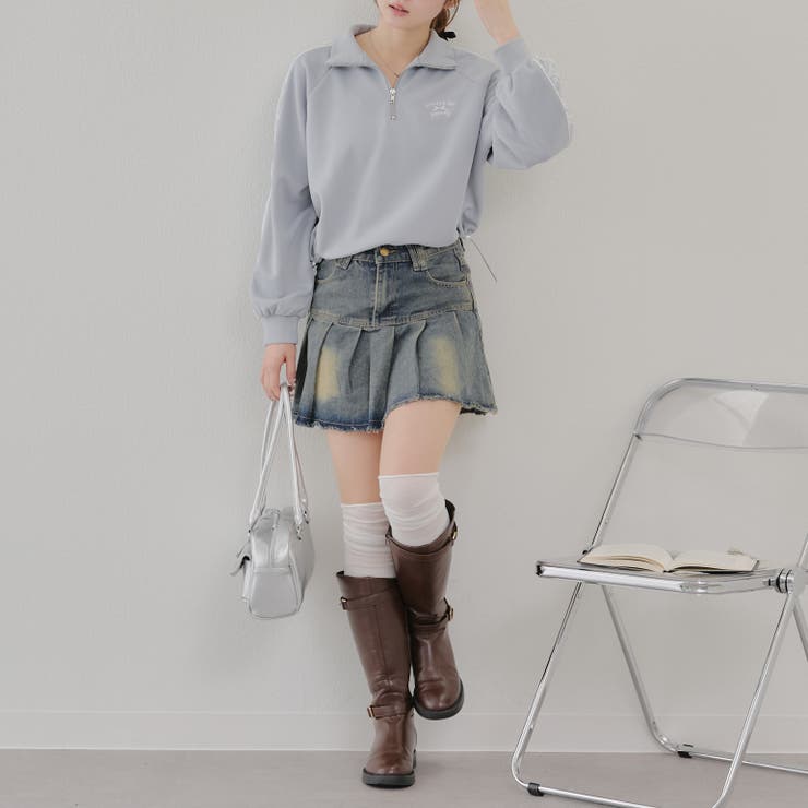 袖レースハーフZIPジャージ[品番：NCLW0015277]｜NICE CLAUP / OLIVE