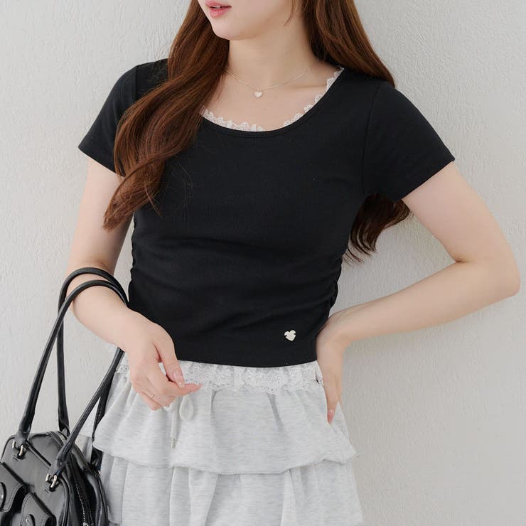 【＠re.__mi23セレクト】裾レースTシャツ | RMAF　NICE CLAUP / OLIVE des OLIVE | 詳細画像1 