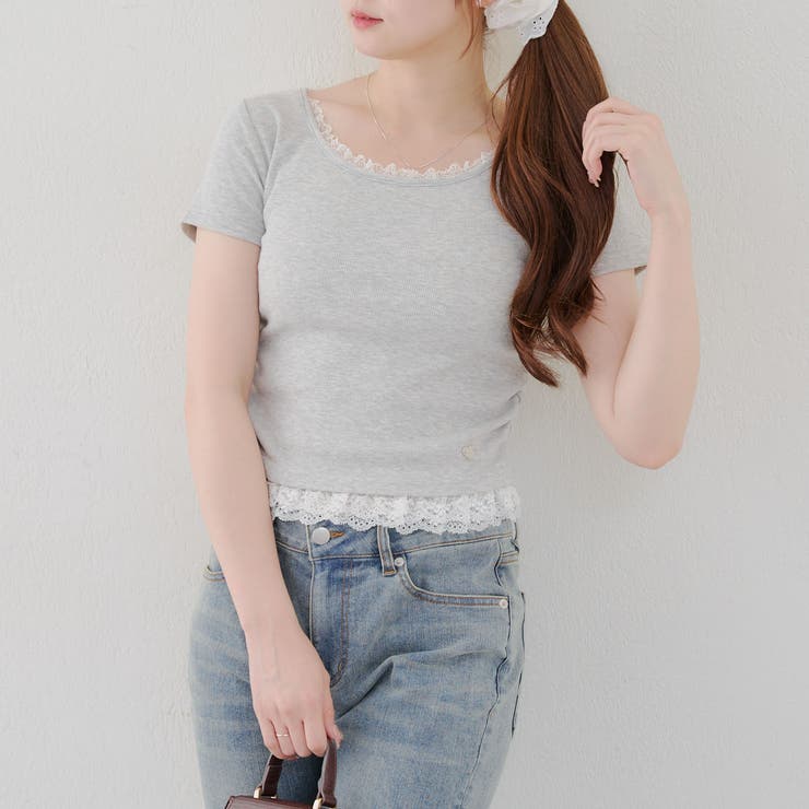 Lグレー | 裾レースT | NICE CLAUP / OLIVE des OLIVE　OUTLET