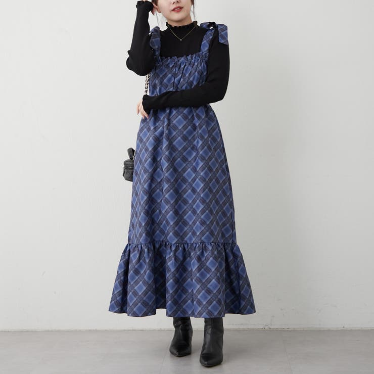BLUE BLUE レーヨンチリメン ツバメトブ ロングワンピース（tumugu 