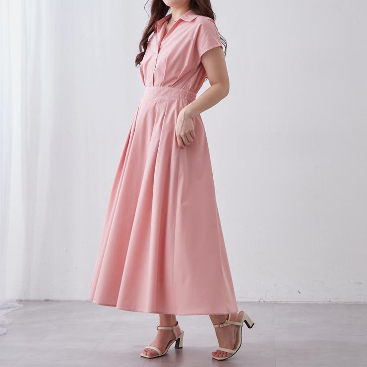 美品✨ANAYI 定価4.4万 ストレッチツイルスキッパーワンピース Aライン ANAYI（アナイ）の「ストレッチツイルスキッパーワンピース