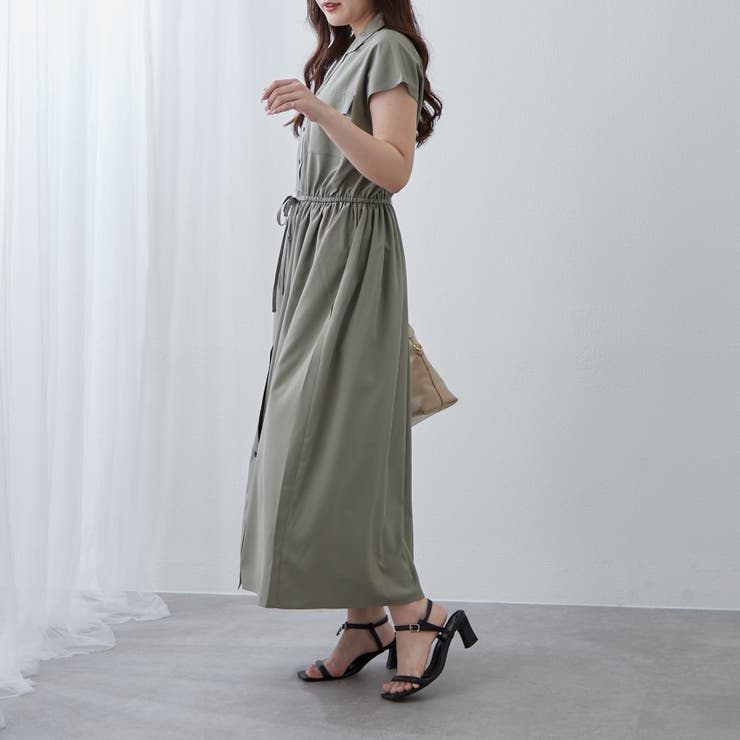 美品✨Vm ヴーム　ロングシャツワンピース　七分袖　サンダルモチーフ　カーキ ロングシャツワンピース カーキ | SINME