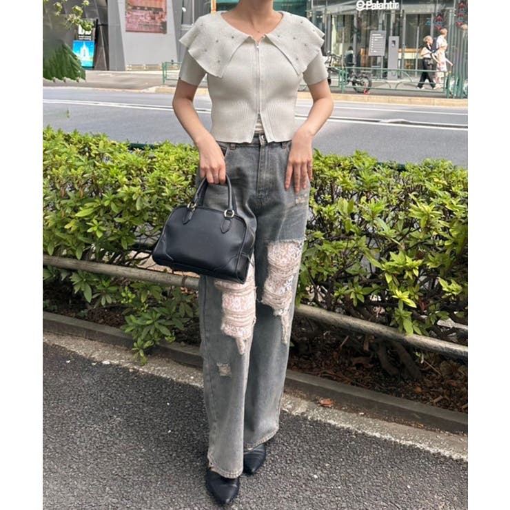 ダメージレースデニムパンツ | RMAF　NICE CLAUP / OLIVE des OLIVE | 詳細画像7 