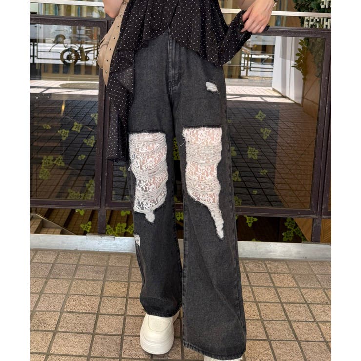 ダメージレースデニムパンツ | RMAF　NICE CLAUP / OLIVE des OLIVE | 詳細画像9 