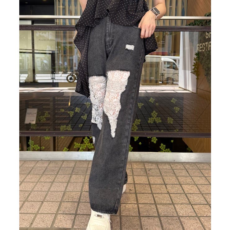 ダメージレースデニムパンツ | RMAF　NICE CLAUP / OLIVE des OLIVE | 詳細画像10 